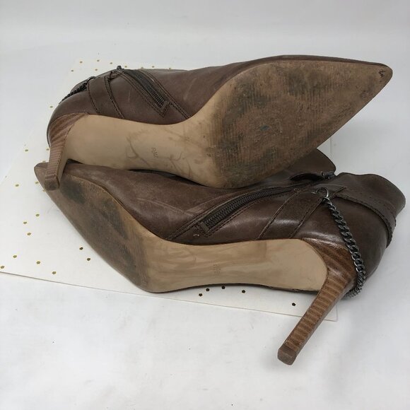 Guess Brown Leather Chain Ankle Bootie Zip 9.5 - Picture 9 of 11